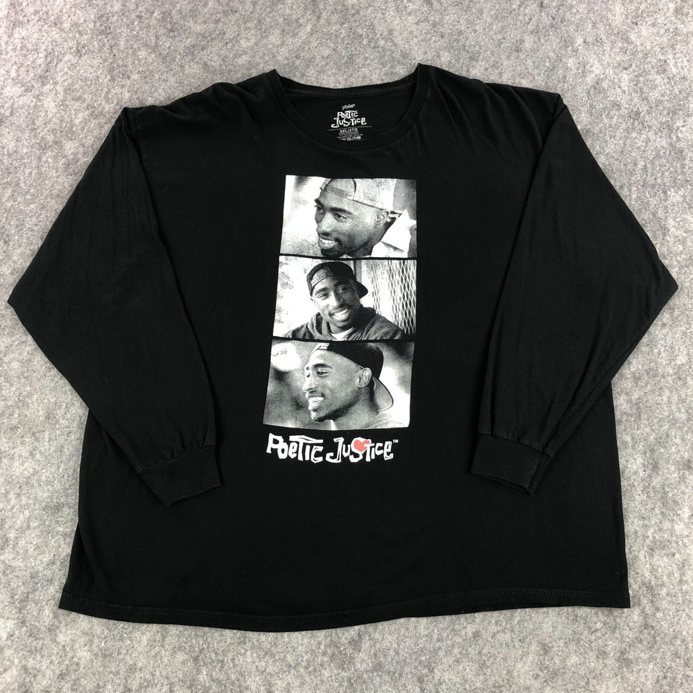 Tupac Shirt 3XL Black Poetic Justice Graphic Print Long Sleeve Round Neck Unisex